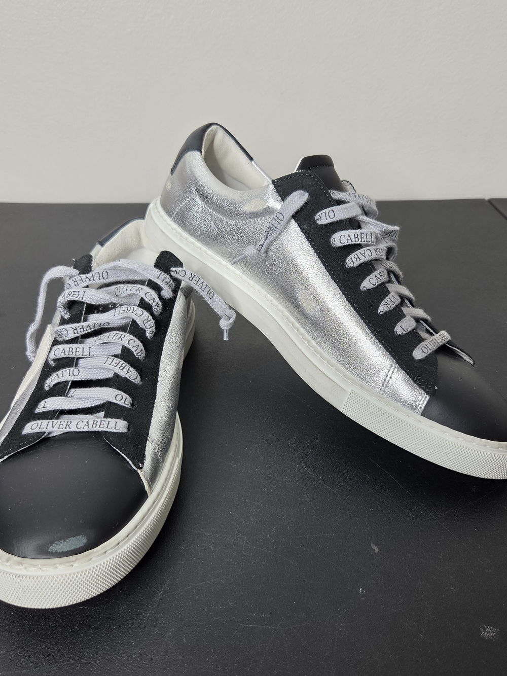 Oliver Cabell Men’s Low 1 Ivy Metallic Silver & Black Low-Top Sneakers
